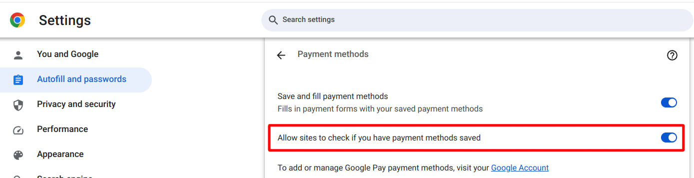 Ρυθμίσεις Google Chrome Payments Desktop